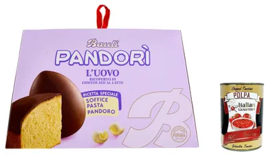 Produktbild von Bauli Italian Gourmet Bauli Pandorì L'Uovo Schokoladen-Ei mit Milchschokolade überzogen, Pandoro Teig, 550 g+ Italian Gourmet polpa 400g