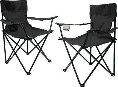 Produktbild von Camping Klappstuhl mit Getränkehalter 2er Set - schwarz - Campingstuhl klappbar mit Tragetasche - Stuhl faltbar für Festival Freizeit Garten Angler Sessel Belastbarkeit bis 100 kg