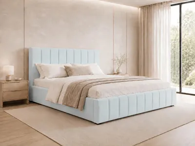 Produktbild von MOEBLO Polsterbett Bett 01 – Doppelbett mit Kopfstütze, Rahmenbettgestell, Bettkasten, Lattenrost und gepolstertem Kopfteil - 160x200 - Aqua (TRINITY 22)
