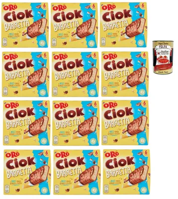 Produktbild von Oro Ciok Saiwa Barretta, Duftender riegel Keks, überzogen mit Milchschokolade und gefüllt mit Puffreis und Kakao, 12x 162 g + Italian Gourmet polpa 400g