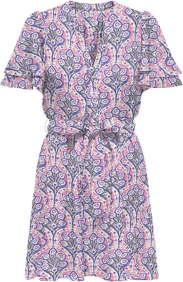 Produktbild von Only Damen Nova Hemdkleid aus weicher Viskose mit Gürtel, Kurzarm, blau-rosa-weiß