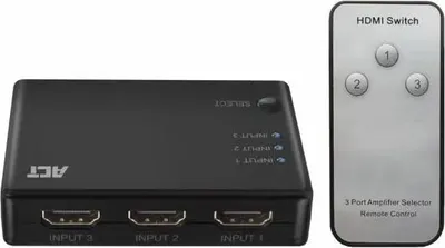 Obrázek produktu pro 3portový HDMI přepínač ACT AC7845, 4K@60 Hz, USB, dálkové ovládání, černý