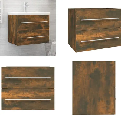 Zdjęcie produktu dla vidaXL Szafka pod umywalkę dąb wędzony 60x38,5x48 cm materiał drewnopochodny - Szafka pod umywalkę - Szafki pod umywalkę - Szafka łazienkowa - Szafka podumywalkowa