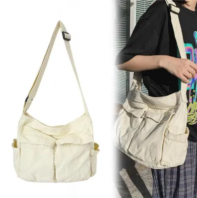 Productafbeelding van Schoudertas Grote Capaciteit - Schoudertas Dames - Schoudertas Heren - Crossbodytas - Canvas Messenger Bag - Casual Tas met Meerdere Vakken