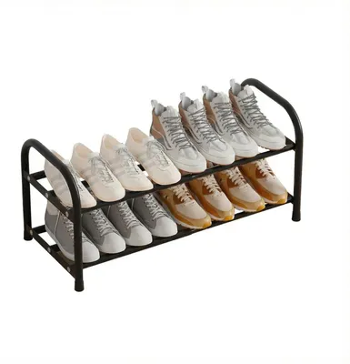 Image de Étagère à chaussures extensible, de 43 à 78 cm, 2 niveaux, étroite, gain de place, noire