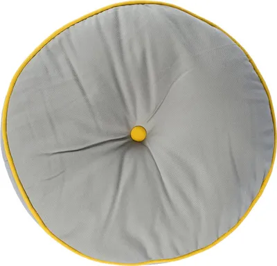 Obrázek produktu pro HOMESCAPES Podlahový polštář kulatý šedožlutý 100% bavlna s polyesterovou výplní Ø 43 cm