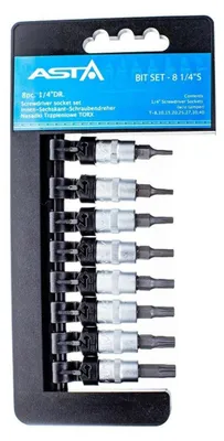 Image de Jeu de douilles Torx avec embouts - clés, 1/4'', T8 - T40, 8 pièces
