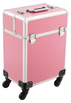Immagine prodotto di Carrello per cosmetici - Valigetta professionale con ruote per il trucco, con serratura - Ampia trousse da trucco con cassetti - Contenitore in PVC per cosmetici - Ideale per viaggi, nail art, acconciature - Colore rosa