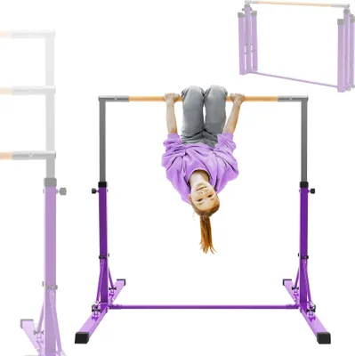Produktbild von Hauki Gymnastik Turnreck, Lila, Gymnastikstange faltbar, Kinder Reckstange höhenverstellbar 95,5-150 cm, Holz/Stahl, Trainingsgeräte Indoor/Outdoor
