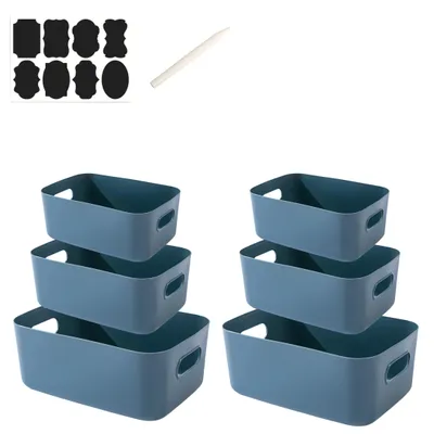 Image de Lot de 6 paniers de rangement en plastique avec poignées