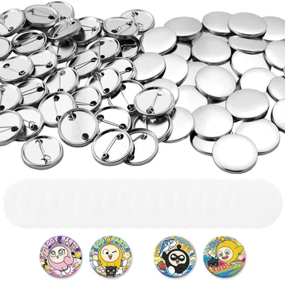 Produktbild von VEVOR Button Maker Zubehör 50 Sets 2,95 Zoll / 75 mm Magnetknopfteile, mit magnetischen und Flaschenöffner-Rückseiten, Metallschalen, klaren Mylar-Folien und leeren Kreis-Papieren, für Heim-DIY, Küchendekor