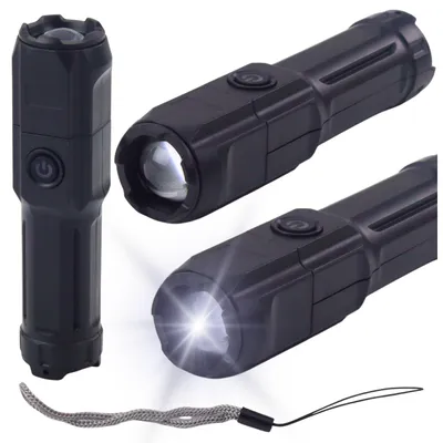 Image de Lampe de poche LED Zoom réglable 3 modes d'éclairage Chargement USB Noir