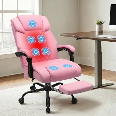Produktbild von HOFFREE Massage-Bürostuhl mit Wärme & 7 Vibrationspunkten, 180° neigbar, Fußstütze, 200 kg Tragkraft, Chefsessel für große Personen, Pink