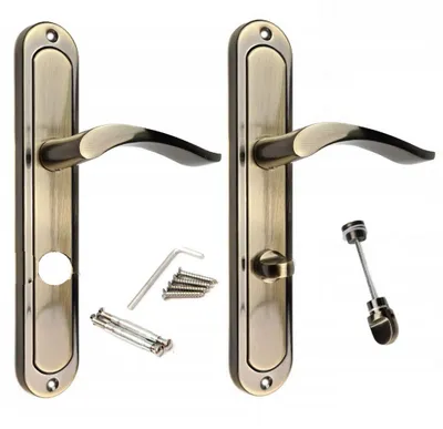 Two door handles with accessories on a white background.