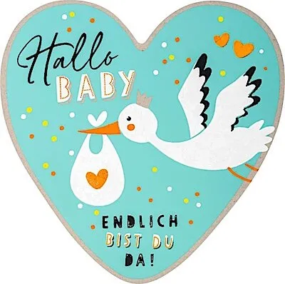 Produktbild von Grußkarte \Hallo Baby, Endlich bist du da!\"happy hearts »33« in Herzform"
