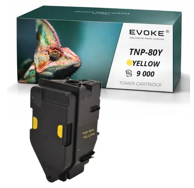 Produktbild von Evoke Toner-Kompatibilkartusche für den Drucker Konica Minolta TNP80Y / TNP-80Y AAJW252 TNP80, Gelb, 9.000 Seiten, kompatibel mit BizHub C3320 und C3320i