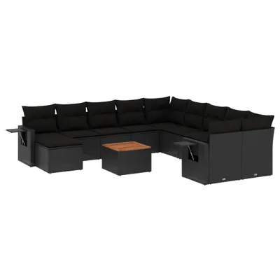 Image de vidaXL Ensemble de 12 canapés de jardin avec coussins noir poly rotin