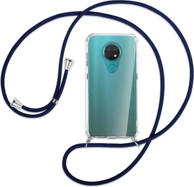 Produktbild von Handykette Backcover-Schutzhülle mit Band (Metall silberfarben) für Nokia 6.2 / 7.2 - dunkelblau