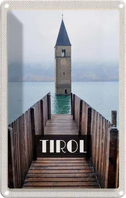 Produktbild von vianmo Blechschild 30x20 cm Tirol Österreich Kirchenturm Bildmotiv Reisemotiv Abenteuer Reisen Urlaub