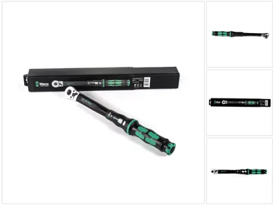 A collage of images showing a torque wrench and its packaging.