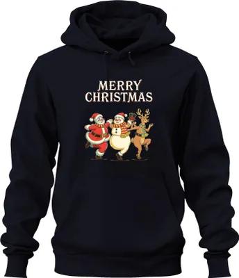 Produktbild von MERRY CHRISTMAS Weihnachtsmann Schneemann Rentier tanzend Vintage Uni Hoodie Kapuzenpullover, Navy, L