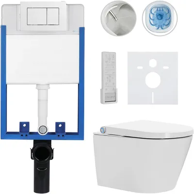 Imagen del producto de Conjunto completo para inodoro Profi/Cronus Premium - blanco brillante - Botón de descarga Classic/Blanco - para empotrar - 59,3 x 38,4 cm