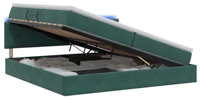 Image de Lit coffre à LED vidaXL avec matelas, vert foncé, 200 x 200 cm, velours