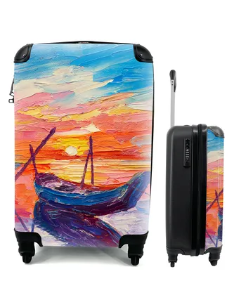Produktbild von MuchoWow® Koffer Handgepäck Trolley Rollkoffer Kleine Reisekoffer mit 4 Rollen - Malerei - Boot - Ölfarbe - Wasser - Cabin Size < 55x40x23 cm & 55x40x20 cm - Fotokoffer - Kabinenkoffer - Boardgepäck - Reise-Box - Reisekoffer - Reisegepäck - Koffer mit Bild - Trolley für Kinder