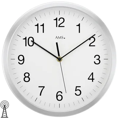 Produktbild von AMS 5524 Wanduhr Funk Funkwanduhr analog silbern rund