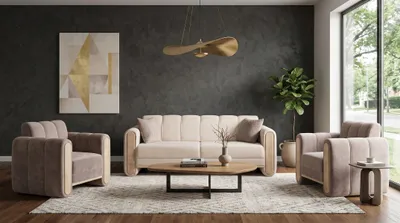 Produktbild von Beiges Sofa-Set Sofas Stoffsofas Design Sofas modern Premium