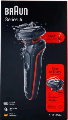 Obrázek produktu pro Braun Series 5 50-R1000s, Planžetový holicí strojek, Černá, Červená, AutoSense, Knoflíky, LED, Baterie