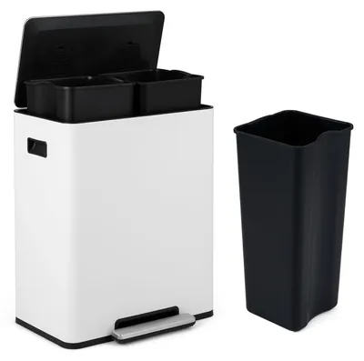 Produktbild von KOMFOTTEU Mülleimer Küche, Mülltrennsystem mit 2 x 30 L Fächern, Abfalleimer aus Edelstahl, Tretmülleimer mit Soft-Close-Deckel & seitlichen Griffen, Küchenmülleimer für Recycling