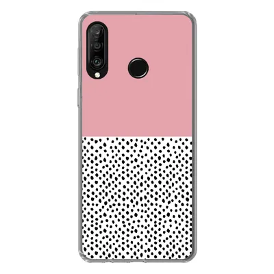 Produktbild von MuchoWow® Handyhülle Schutzhülle Hülle für Huawei P30 Lite Polka dots - Schwarz - Rosa Silikon Softcase Handy Hülle - Handyhülle