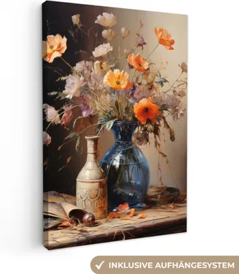 Zdjęcie produktu dla MuchoWow® - Obraz na płótnie - Bukiet - Kwiaty - Farba olejna - Martwa natura - Pastel, fototapeta, dekoracja ścienna obrazy salon, 60x90cm