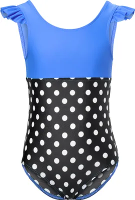 Produktbild von Mädchen Badeanzug schnelltrocknend einteilig UV 50 MS10-443 (Blau/Schwarz/Dots, 122)