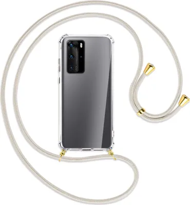 Produktbild von Handykette Backcover-Schutzhülle mit Band (Metall goldfarben) für Huawei P40 - broken white