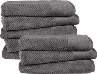 Produktbild von Pure Label 8-TLG. Badetücher Set mit Anhängeschlaufe aus 100% Baumwolle, saugstark und weich| 8 Badetücher aus Baumwolle 70x140 cm, Anthrazit - Grau