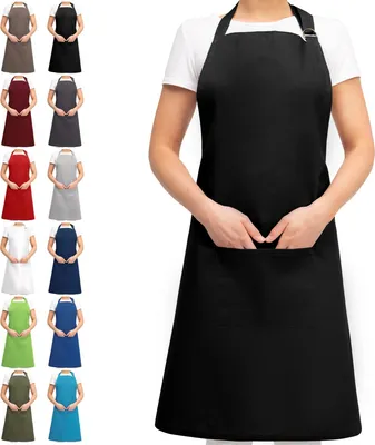 Produktbild von EllaTex Schürze Kochschürze Kellnerschürze Bistroschürze Küchenschürze Grillschürze Latzschürze 100% Baumwolle Damen / Herren / UNISEX, Farbe: Schwarz
