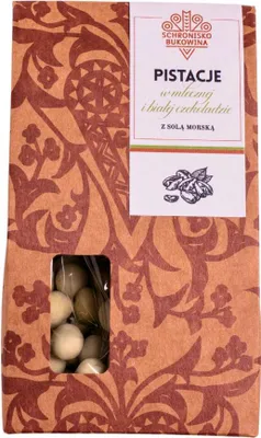 Produktbild von Pistazien in Milch und weißer Schokolade mit Meersalz 100g - Schronisko Bukowina