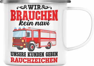 Produktbild von Trendation - Feuerwehr Emaille Tasse Geschenk Feuerwehrgeschenkartikel Mann Männer Erwachsene Feuerwehrmann Emaille Tasse Spruch (Silber)