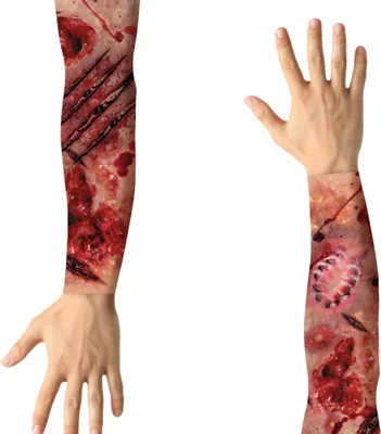 Produktbild von Ärmel Künstliche Wunden Schnittwunden Hände Zombie Biss Halloween Karneval 2Stk.