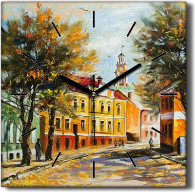 Produktbild von Coloray Hodiny Unikátní 30x30 cm  Tiché hodiny Pro obývací pokoj a kuchyň Nástěnné hodiny Plátno Černé ručičky hodin - Malovat město na podzim