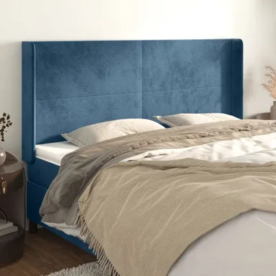 Produktbild von Kopfteil mit Ohren Dunkelblau 183x16x118/128 cm Samt