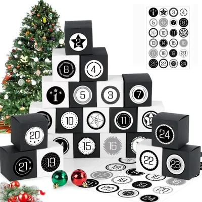Produktbild von Adventskalender zum Befüllen 24 Schachteln DIY Geschenkboxen Schwarz-Weiß-Box