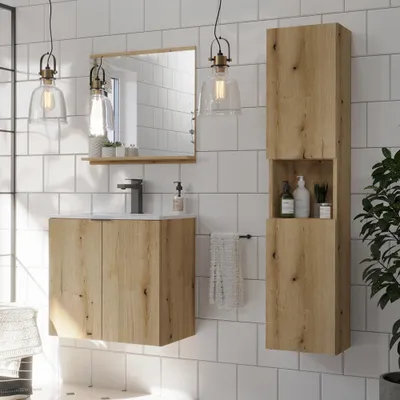 Produktbild von Badmöbel Set 3-teilig, 50cm Waschtisch, Eiche, NEWPORT-56-OAK