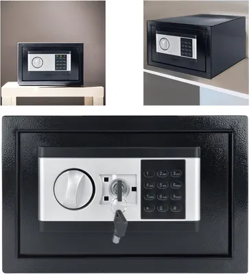 Immagine prodotto di QEENTOE Cassaforte da parete elettronica, 34L, adatta anche per l'uso su mobili, con vano per contanti, resistente al fuoco e all'acqua, dotata di combinazione numerica e chiave, dimensioni 38x30x30 cm