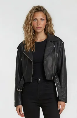 Produktbild von Rosa Damen Echtleder Lederjacke Schwarz XL