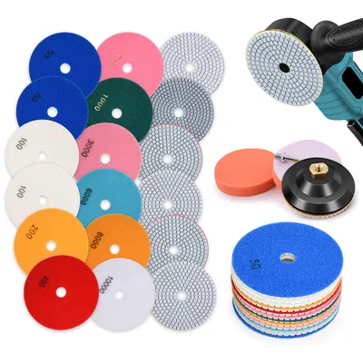 Produktbild von 16 Stück Diamant Polierscheiben Nass/Trocken mit M14 & Gummisaugplatte Ø125 mm Bodenschleifer 50-10000# Schleifscheiben für Granit Marmor Beton Stein