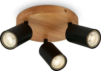 Produktbild von Deckenlampe Vintage schwenkbar, Holzbasis, GU10 Fassung, Deckenstrahler, Wohnzimmerlampe, Schlafzimmer, Küchenlampe, Deckenleuchte, 19x8,5 cm, Schwarz