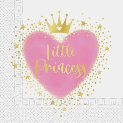 Obrázek produktu pro Ubrousky LITTLE PRINCESS Růžové srdce k narozeninám 33x33cm 20ks.